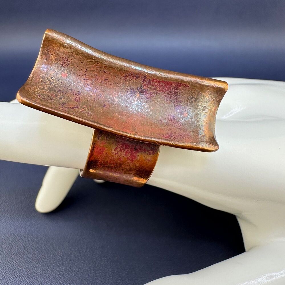 Vintage Copper Ring Brutalist Modernist Large Statement Size 7.5 Signed R